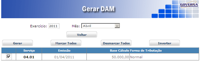 Se Selecionar for pressionado a tela abaixo exibe os registros a serem tratados