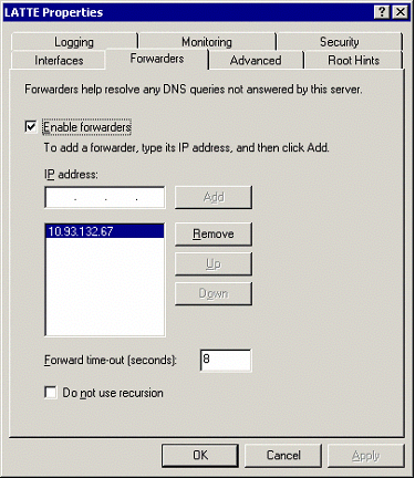 2. 3. 4. Selecione o servidor DNS do Cisco Unity (LATTE no exemplo em etapa 1), e clicar com o botão direito nela. Vá às propriedades e selecione a aba dos remetentes.