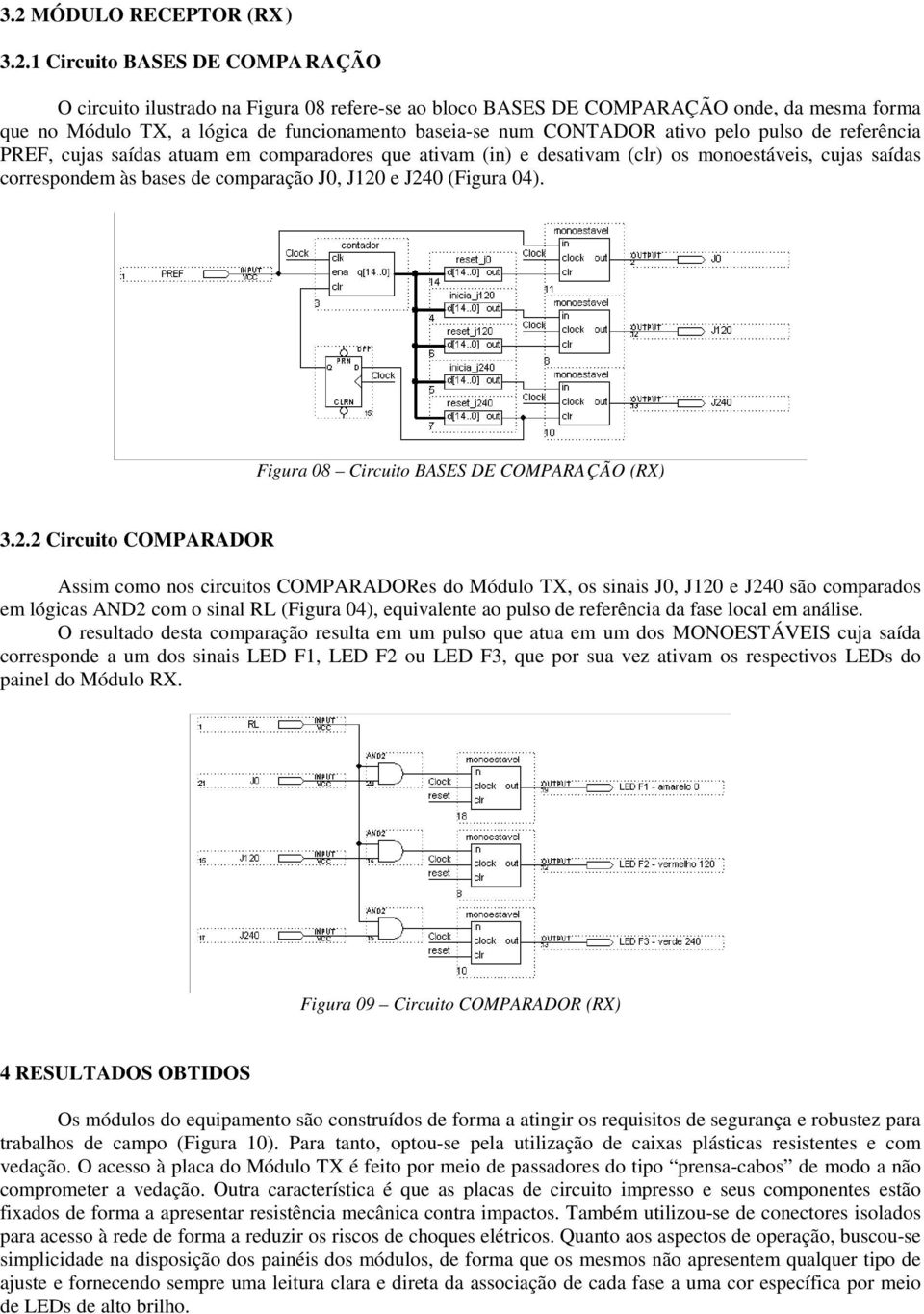 J120 e J240 (Figura 04). Figura 08 Circuito BASES DE COMPARAÇÃO (RX) 3.2.2 Circuito COMPARADOR Assim como nos circuitos COMPARADORes do Módulo TX, os sinais J0, J120 e J240 são comparados em lógicas