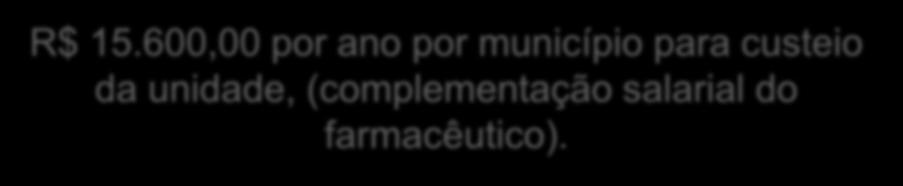 R$100.000,00 para estrutura física das Unidades. O valor do incentivo financeiro, para estrutura física - R$135.000,00 por Farmácia, compreendendo: Até $35.