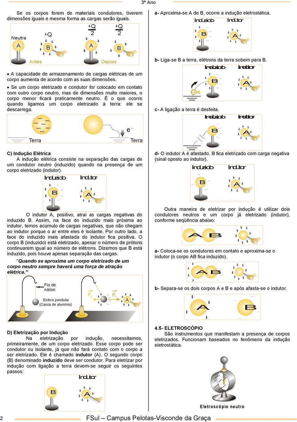 Se um corpo eletrizado e condutor for colocado em contato com outro corpo neutro, mas de dimensões muito maiores, o corpo menor ficará praticamente neutro.