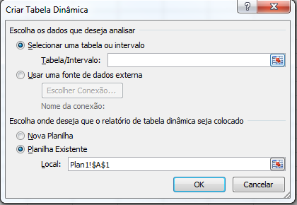 Uma caixa de menu aparecerá para permitir que você confirme a fonte da base de dados selecionada e