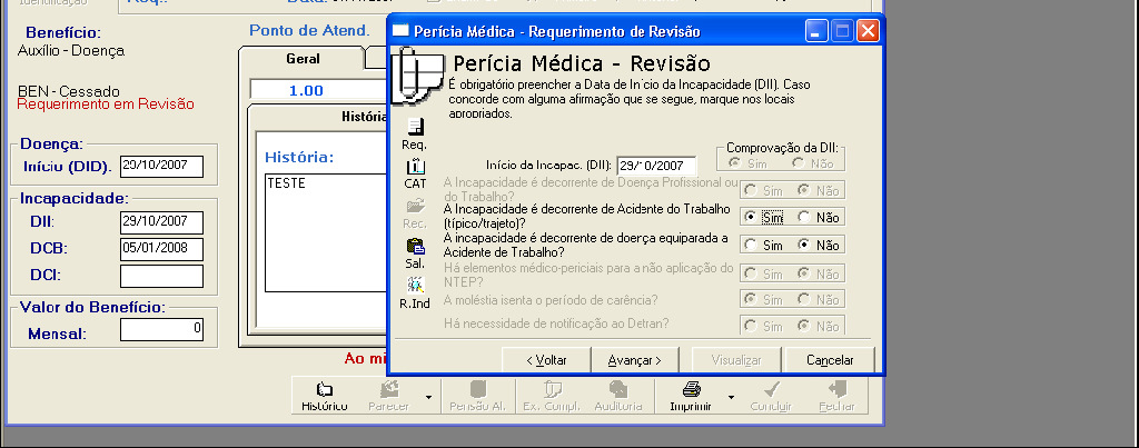 2º Nexo Técnico Individual CID não incluído nas listas A e B - janela do nexo técnico profissional/do trabalho não abre ou se parecer contrário da perícia