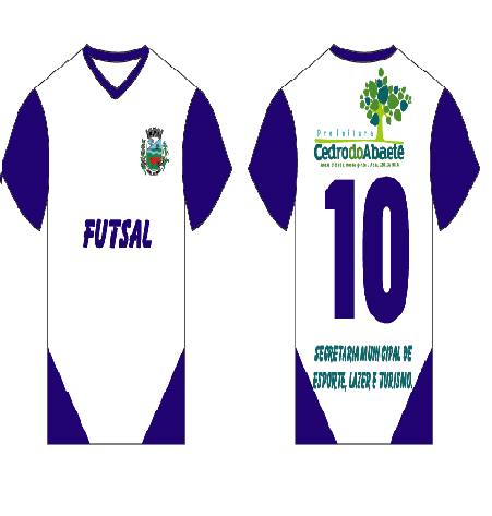 ARTE 009 Futsal masculino Camisa masculina em tecido Dry Malha tecida com 100% dos fios de poliéster, camisa na cor branca, gola V na cor azul, mangas azuis e detalhe nas laterais azuis.