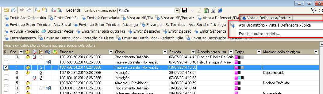 Selecionando a segunda opção Escolher outro modelo, o sistema apresentará tela para escolha de modelos de grupo da categoria de ato ordinatório.