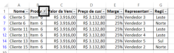 Todos os produtos estão selecionados. Devemos desmarcar todos e deixar somente o campo Item 6 selecionado.