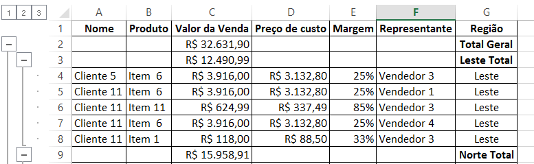 Se você se recorda, ainda preciso explicar opções do menu SUBTOTAL. Substituir subtotais atuais fará com que os novos subtotais sejam sobrepostos ao que está ativo na planilha.