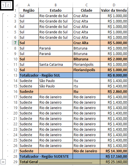 A planilha ficará com a seguinte característica, veja a imagem abaixo.