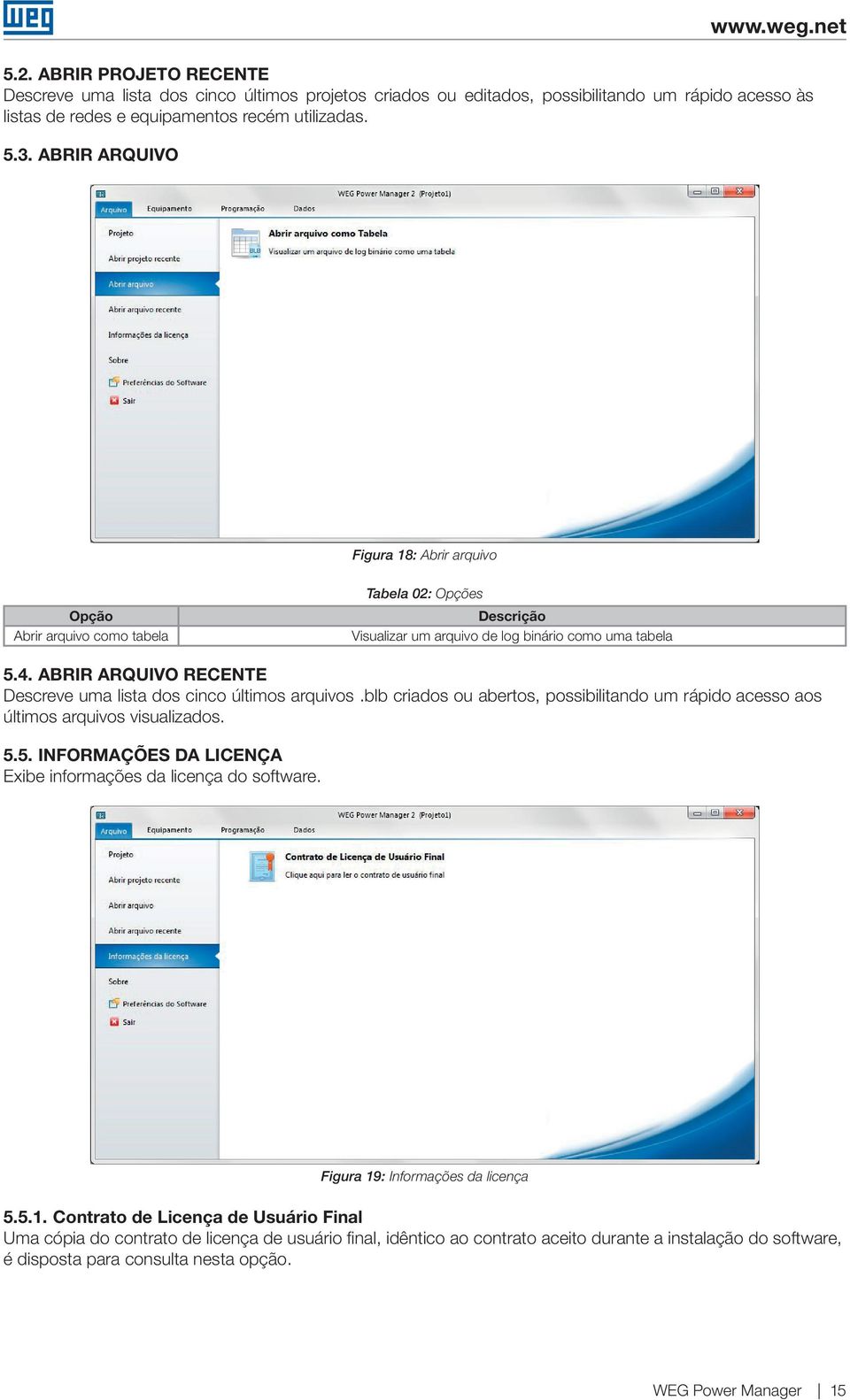 Abrir arquivo recente Descreve uma lista dos cinco últimos arquivos.blb criados ou abertos, possibilitando um rápido acesso aos últimos arquivos visualizados. 5.