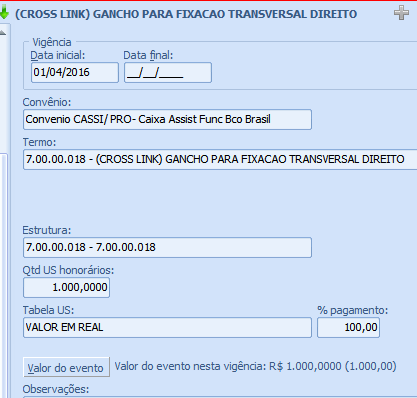 TUSS Materiais e OPME Tela no cadastro do prestador Prestador/Financeiro/Preços/