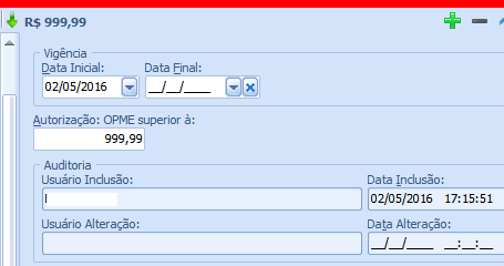 OPME Parâmetro de valor para autorização ATUAL Prestador/Anotação Administrativa TISS Prestador/Financeiro/Identificar OPME