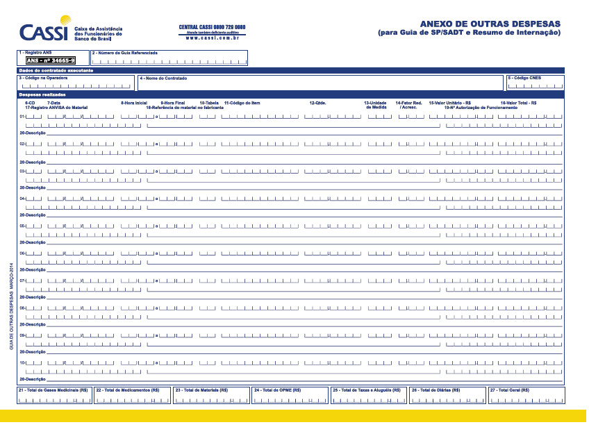 Guia - Anexo de Outras Despesas Informar a guia de resumo de internação