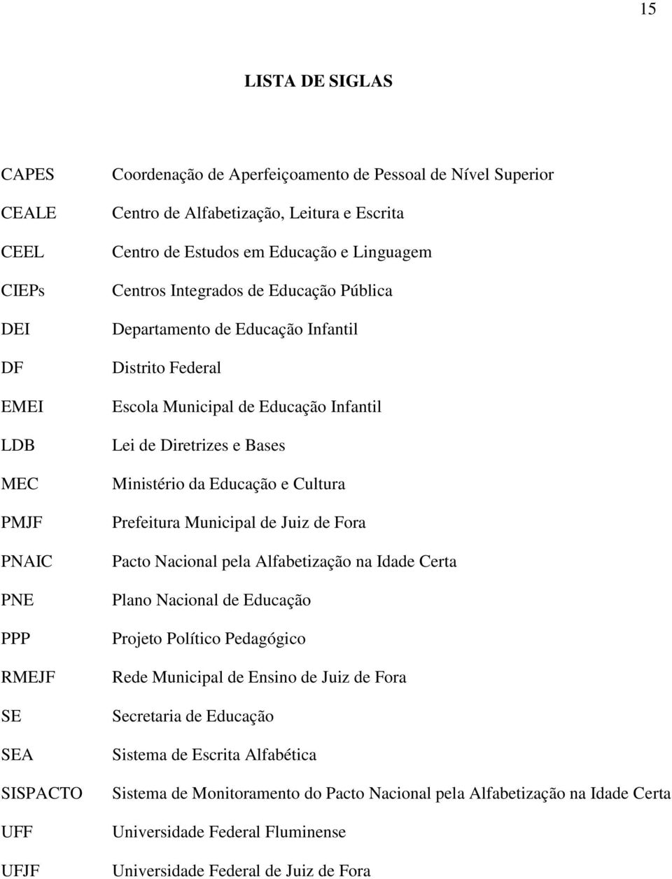 Diretrizes e Bases Ministério da Educação e Cultura Prefeitura Municipal de Juiz de Fora Pacto Nacional pela Alfabetização na Idade Certa Plano Nacional de Educação Projeto Político Pedagógico Rede