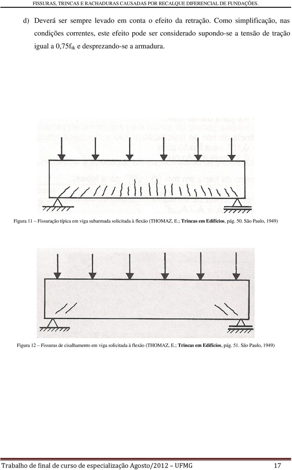 desprezando-se a armadura. Figura 11 Fissuração típica em viga subarmada solicitada à flexão (THOMAZ, E.; Trincas em Edifícios, pág.