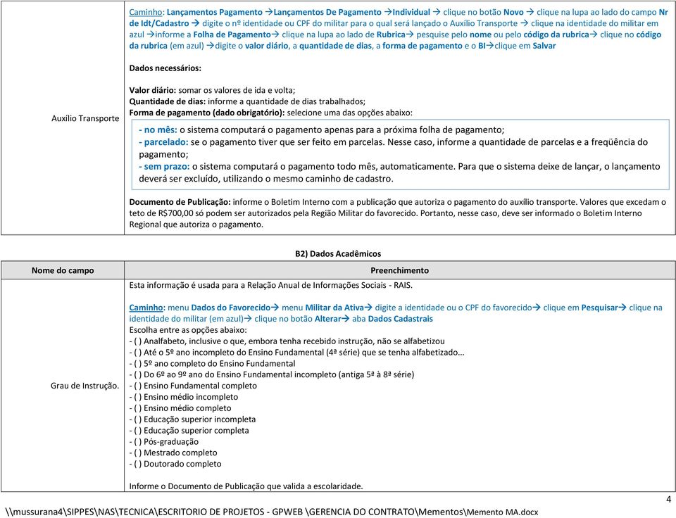 rubrica (em azul) digite o valor diário, a quantidade de dias, a forma de pagamento e o BIclique em Salvar Dados necessários: Auxílio Transporte Valor diário: somar os valores de ida e volta;