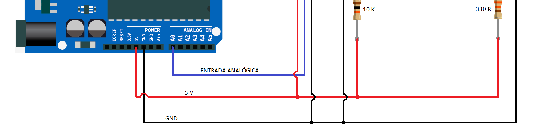 Figura 8 Esquema para ligação dos sensores ao Arduino. O Arduino foi fixado a placa de MDF com a utilização de parafusos e isolante adesivo.