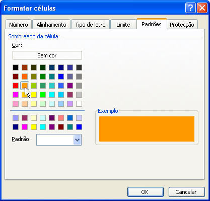 Formatação de células Aplicar ou remover padrões No separador Padrões podem