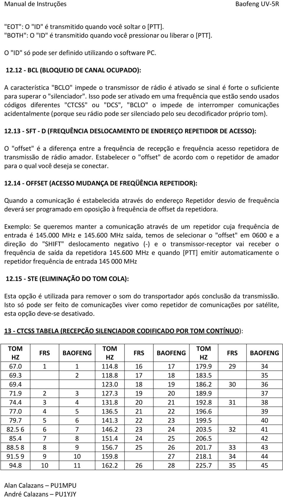 Isso pode ser ativado em uma frequência que estão sendo usados códigos diferentes "CTCSS" ou "DCS", "BCLO" o impede de interromper comunicações acidentalmente (porque seu rádio pode ser silenciado