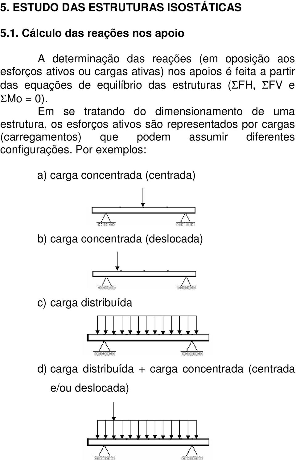 equações de equilíbrio das estruturas (ΣFH, ΣFV e ΣMo = 0).