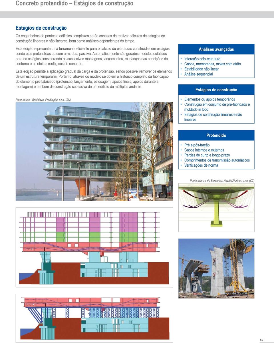 Automaticamente são gerados modelos estáticos para os estágios considerando as sucessivas montagens, lançamentos, mudanças nas condições de contorno e os efeitos reológicos do concreto.