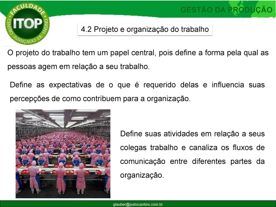 Define as expectativas de o que é requerido delas e influencia suas percepções de como contribuem para a