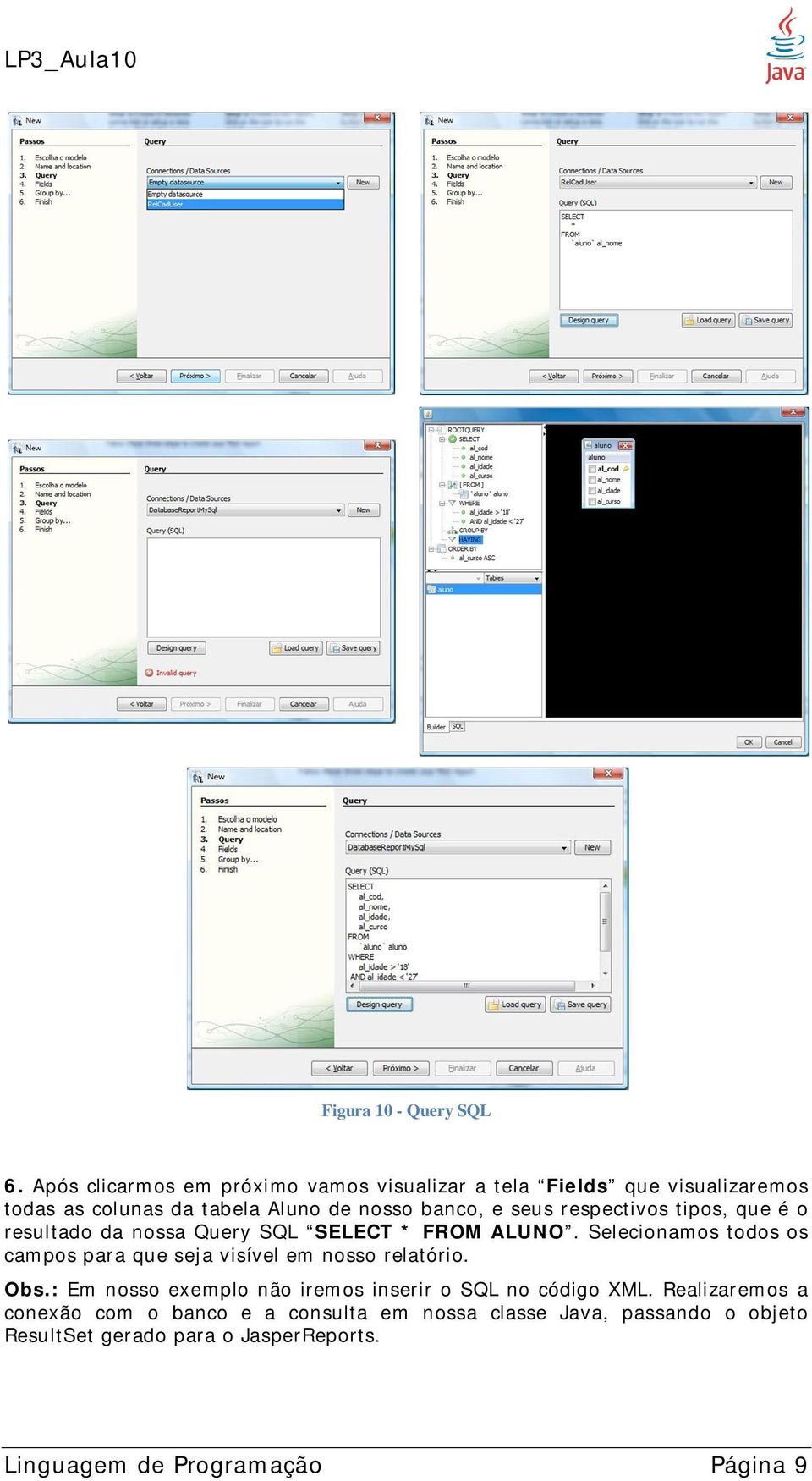 respectivos tipos, que é o resultado da nossa Query SQL SELECT * FROM ALUNO.