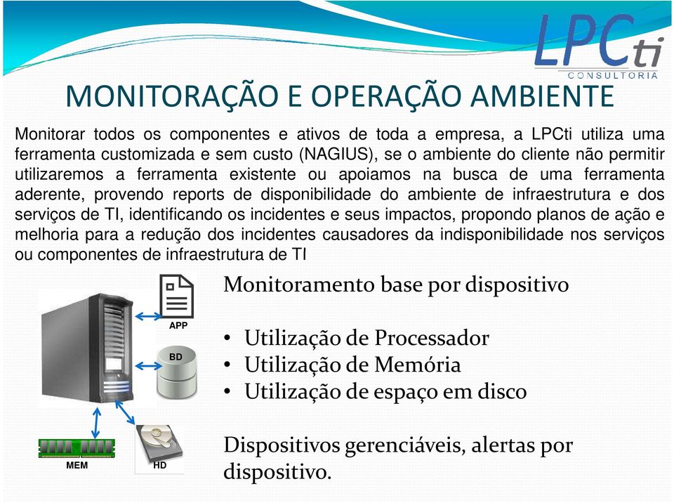 identificando os incidentes e seus impactos, propondo planos de ação e melhoria para a redução dos incidentes causadores da indisponibilidade nos serviços ou componentes de