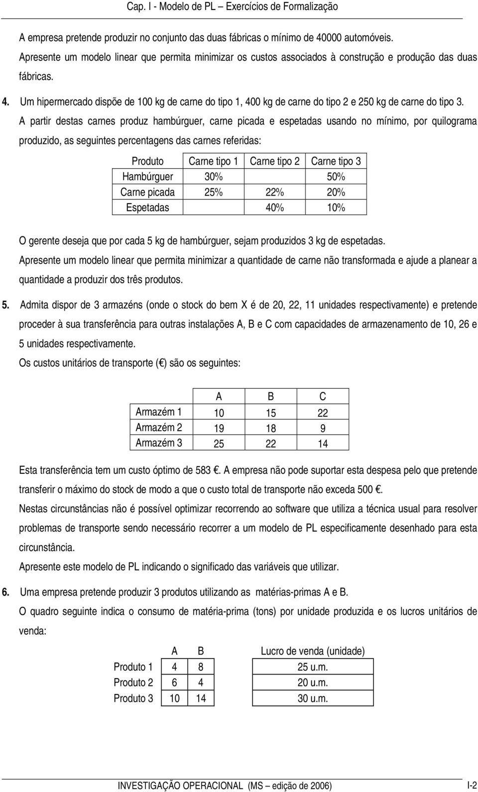 Um hipermercado dispõe de 100 kg de carne do tipo 1, 400 kg de carne do tipo 2 e 250 kg de carne do tipo 3.