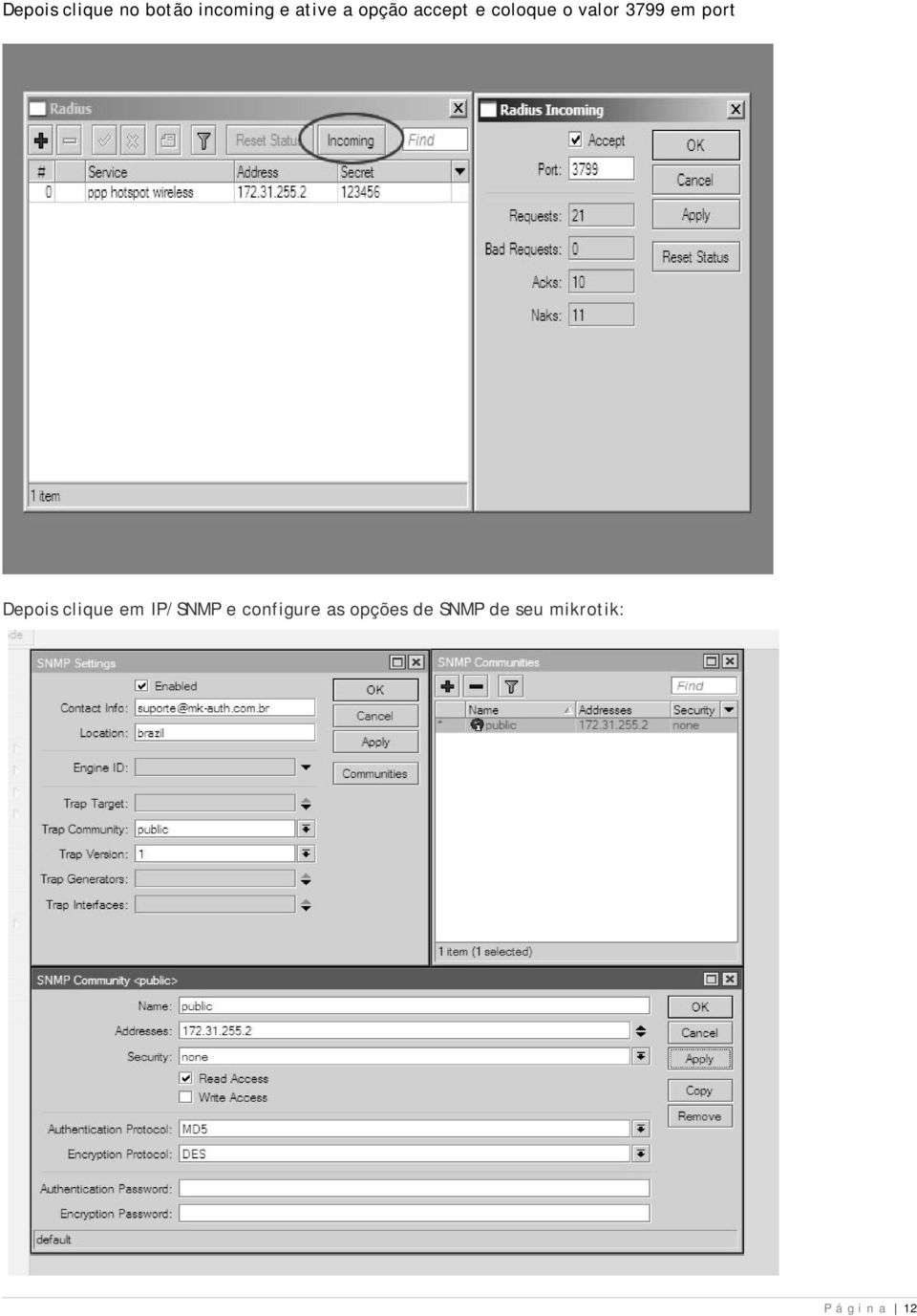 port Depois clique em IP/SNMP e configure