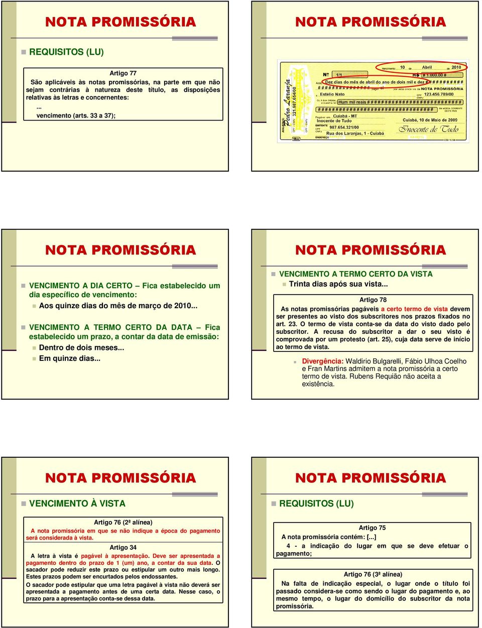 .. VENCIMENTO A TERMO CERTO DA DATA Fica estabelecido um prazo, a contar da data de emissão: Dentro de dois meses... Em quinze dias... VENCIMENTO A TERMO CERTO DA VISTA Trinta dias após sua vista.