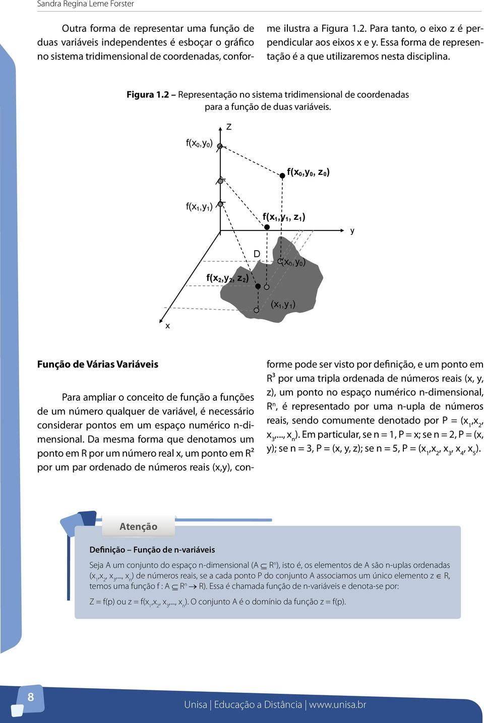 Representação no sistema tridimensional de coordenadas para a função de duas variáveis.