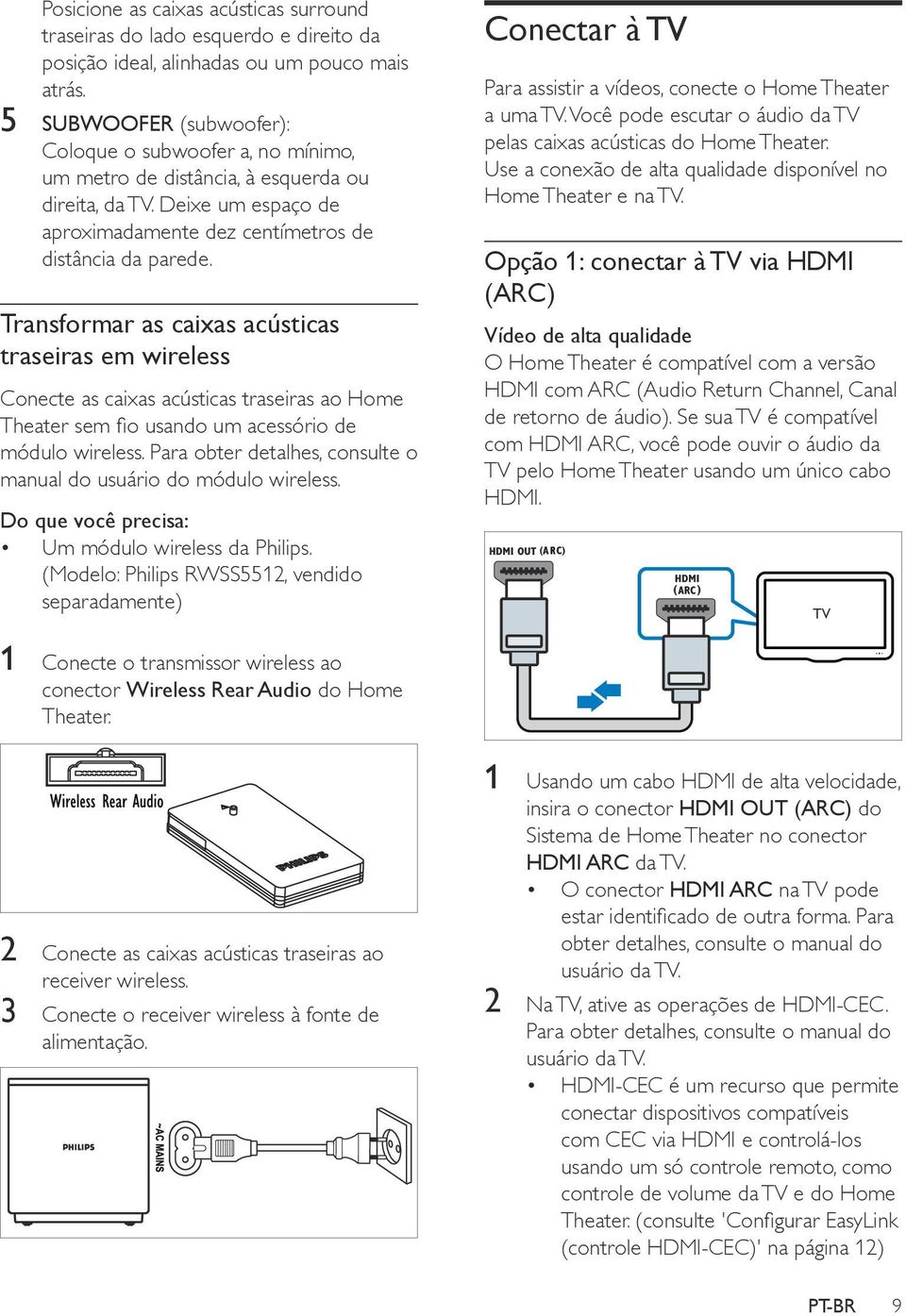 Transformar as caixas acústicas traseiras em wireless Conecte as caixas acústicas traseiras ao Home Theater sem fio usando um acessório de módulo wireless.