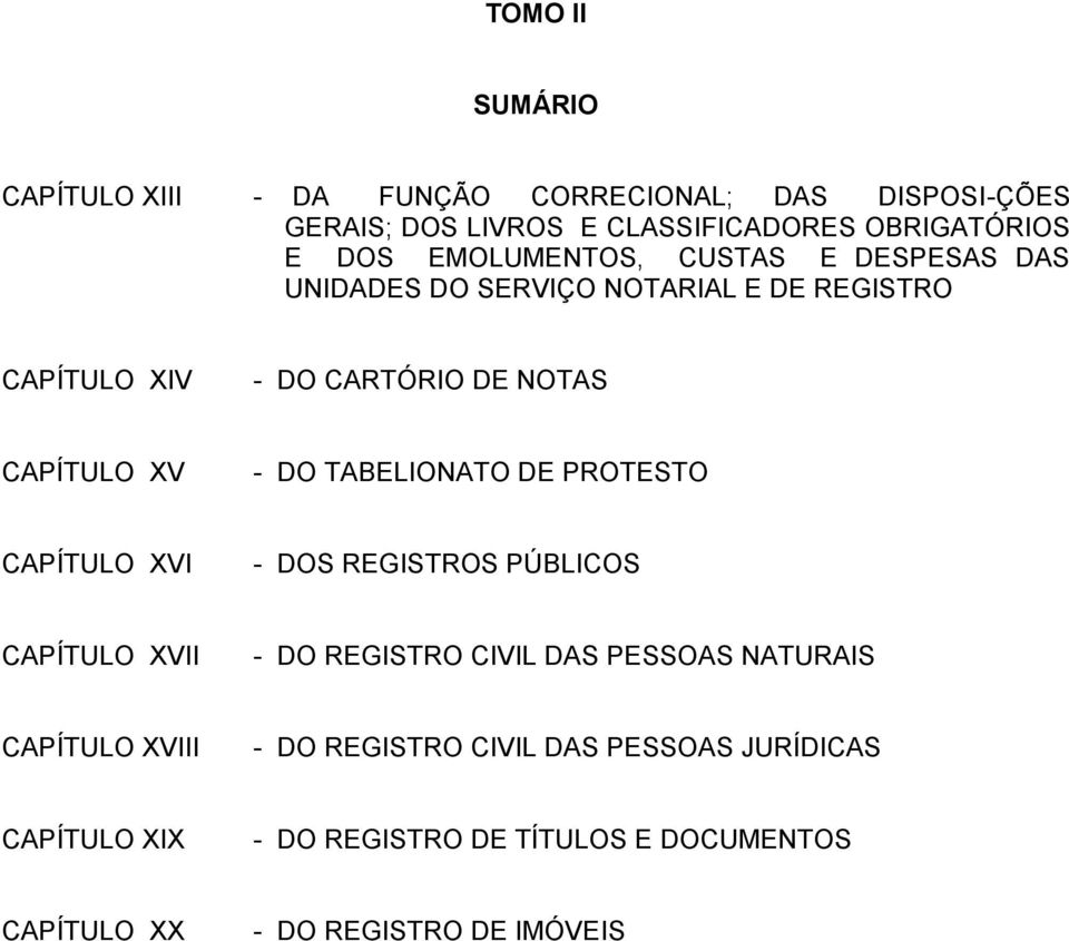 DO TABELIONATO DE PROTESTO CAPÍTULO XVI - DOS REGISTROS PÚBLICOS CAPÍTULO XVII - DO REGISTRO CIVIL DAS PESSOAS NATURAIS CAPÍTULO