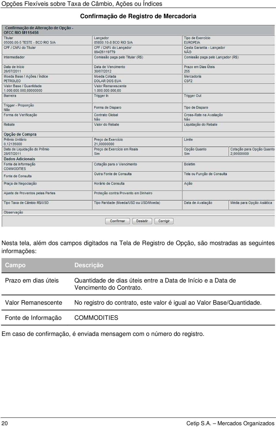 Descrição Quantidade de dias úteis entre a Data de Início e a Data de Vencimento do Contrato.