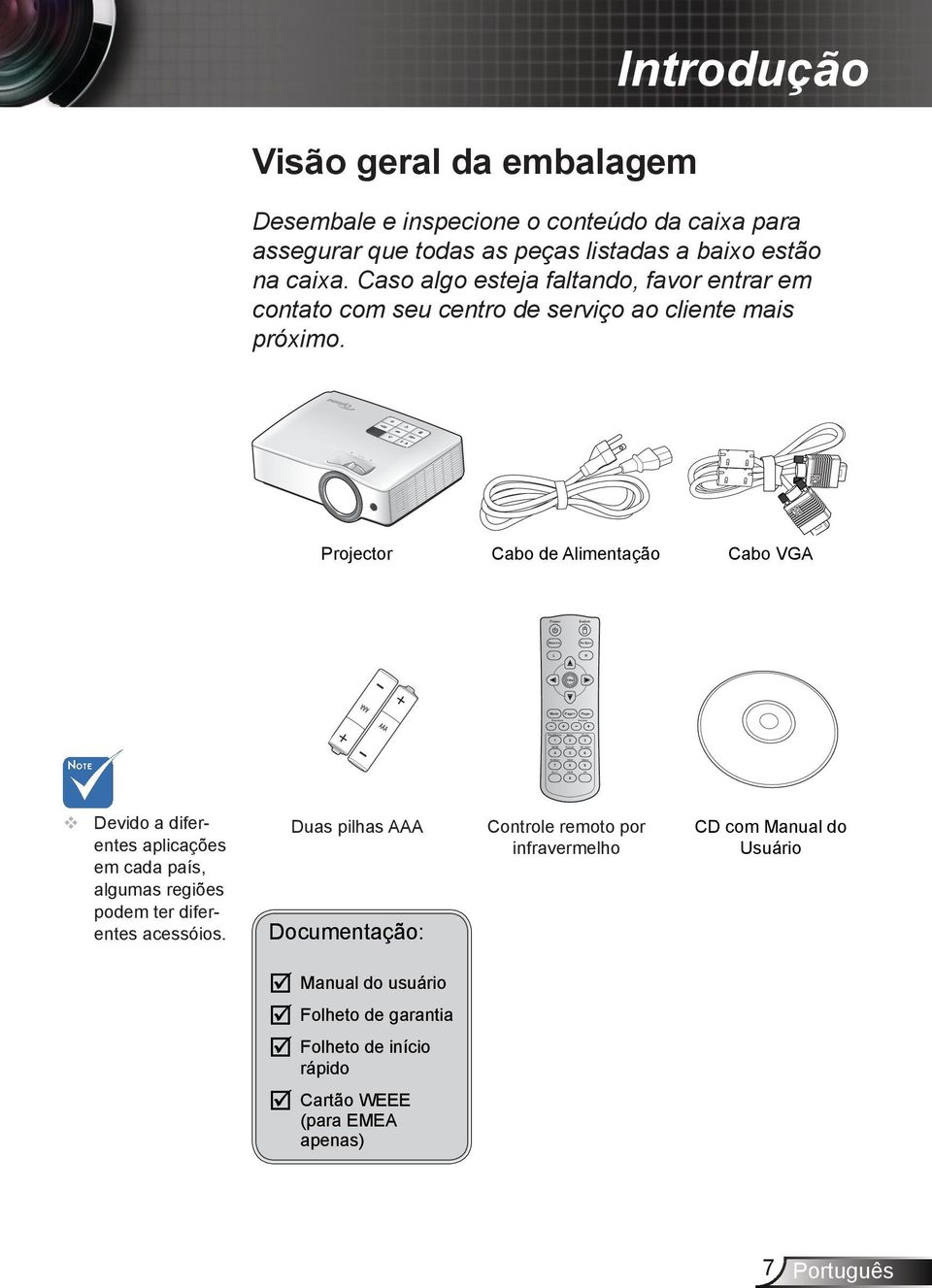 Caso algo esteja faltando, favor entrar em contato com seu centro de serviço ao cliente mais próximo.