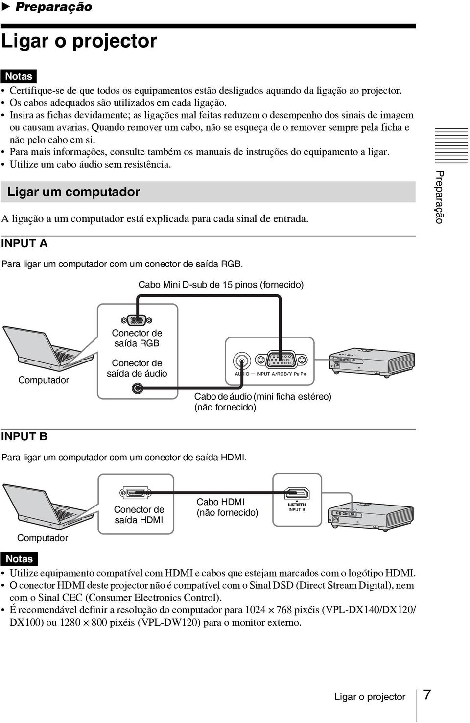 Quando remover um cabo, não se esqueça de o remover sempre pela ficha e não pelo cabo em si. Para mais informações, consulte também os manuais de instruções do equipamento a ligar.