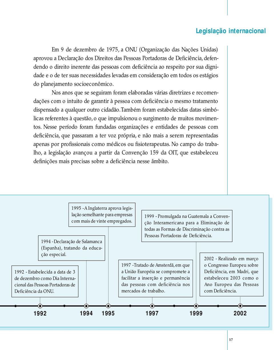 Nos anos que se seguiram foram elaboradas várias diretrizes e recomendações com o intuito de garantir à pessoa com deficiência o mesmo tratamento dispensado a qualquer outro cidadão.