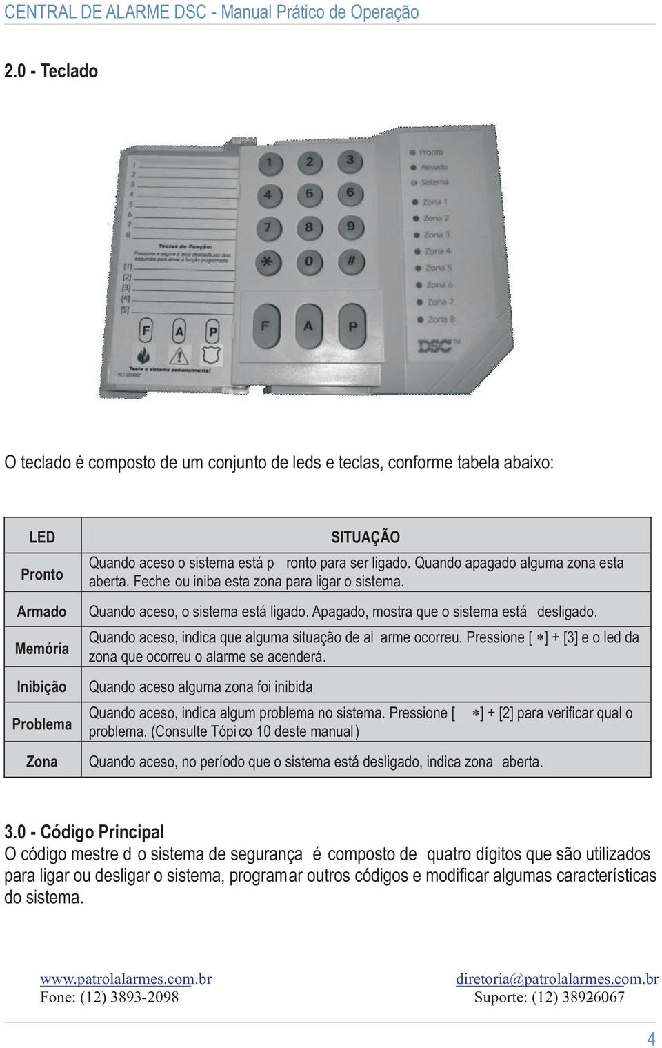 Quando aceso, indica que alguma situação de al arme ocorreu. Pressione [ ] + [3] e o led da zona que ocorreu o alarme se acenderá.