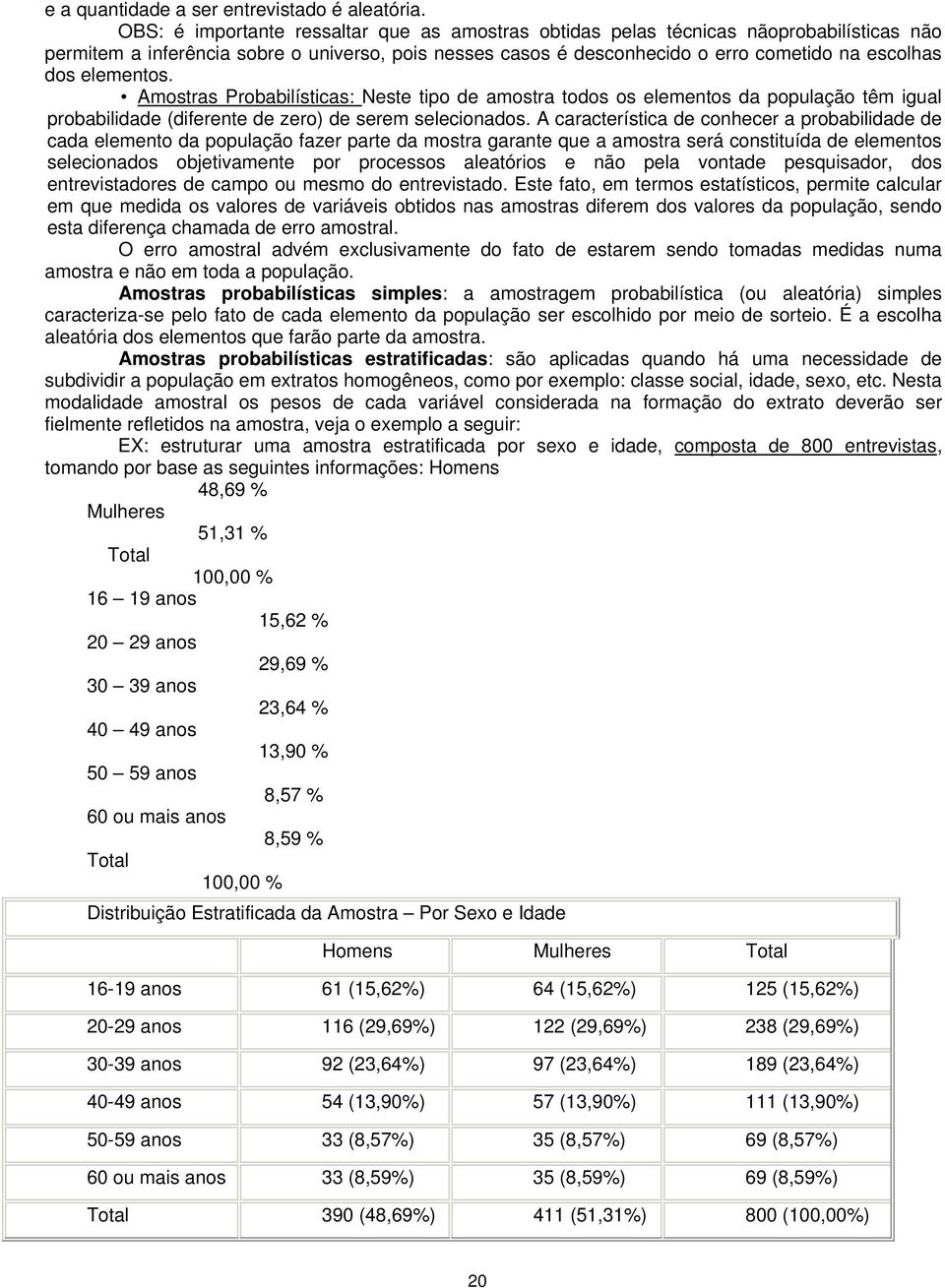 elementos. Amostras Probabilísticas: Neste tipo de amostra todos os elementos da população têm igual probabilidade (diferente de zero) de serem selecionados.