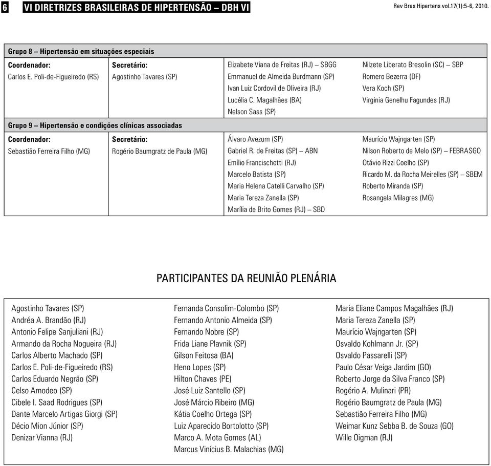 Viana de Freitas (RJ) SBGG Emmanuel de Almeida Burdmann (SP) Ivan Luiz Cordovil de Oliveira (RJ) Lucélia C. Magalhães (BA) Nelson Sass (SP) Álvaro Avezum (SP) Gabriel R.