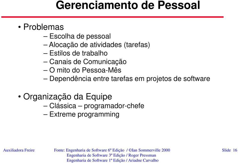 em projetos de software Organização da Equipe Clássica programador-chefe Extreme