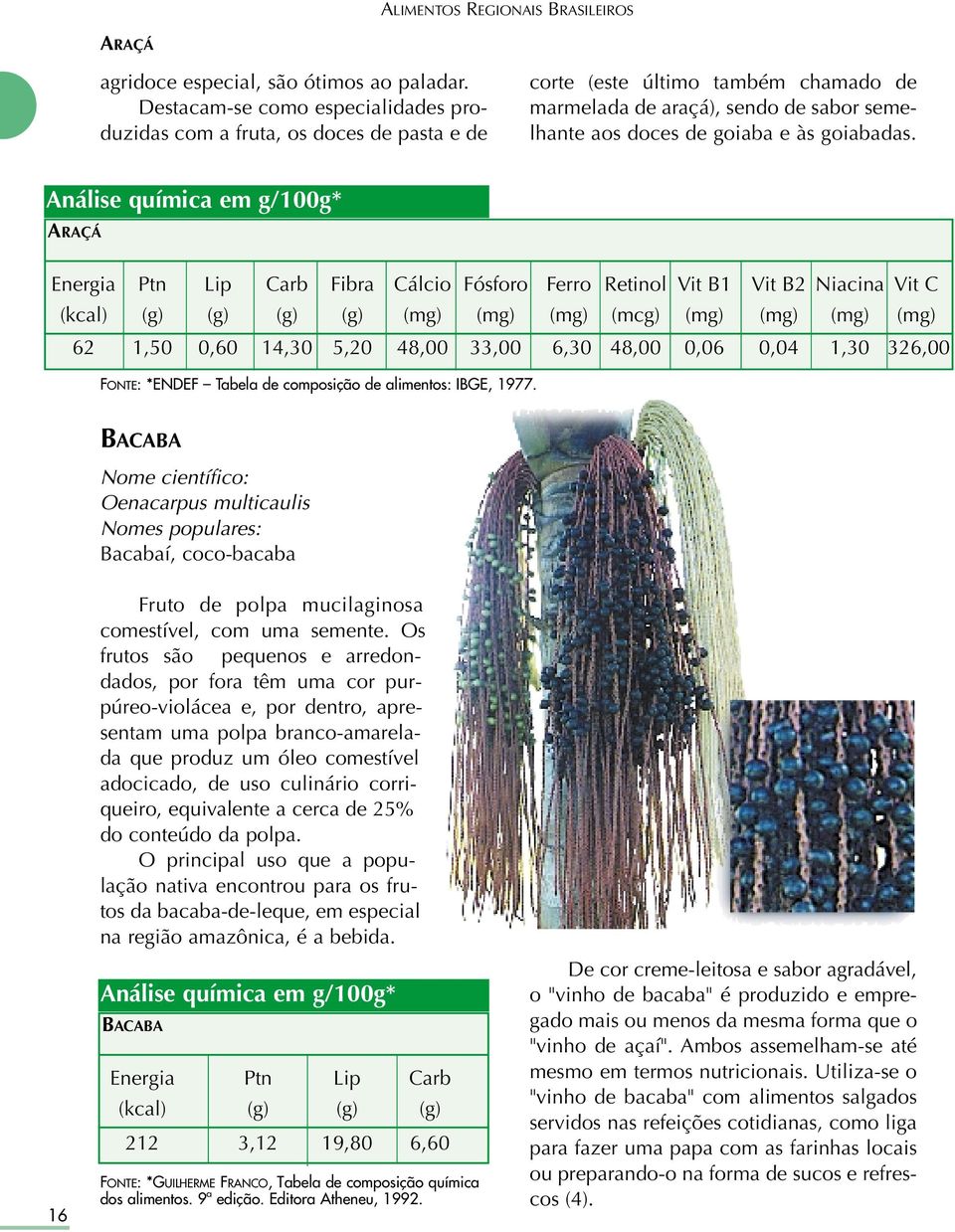 ARAÇÁ Energia Ptn Lip Carb Fibra Cálcio Fósforo Ferro Retinol Vit B1 Vit B2 Niacina Vit C (kcal) (g) (g) (g) (g) (mg) (mg) (mg) (mcg) (mg) (mg) (mg) (mg) 62 1,50 0,60 14,30 5,20 48,00 33,00 6,30