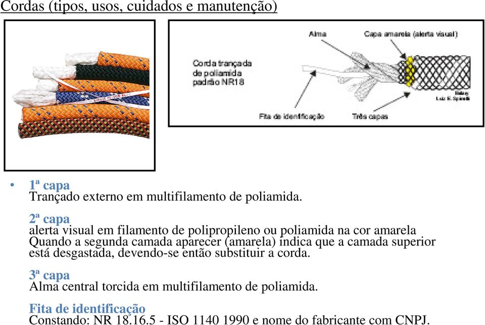 (amarela) indica que a camada superior está desgastada, devendo-se então substituir a corda.