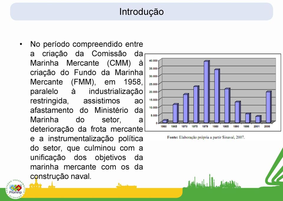 afastamento do Ministério da Marinha do setor, a deterioração da frota mercante e a instrumentalização