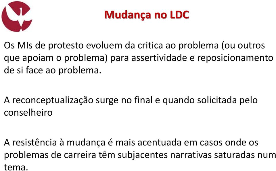 A reconceptualização surge no final e quando solicitada pelo conselheiro A resistência à