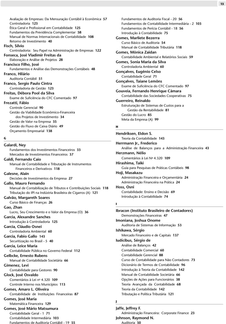 Projetos 28 Francisco Filho, José Fundamentos e Análise das Demonstrações Contábeis 48 Franco, Hilário Auditoria Contábil 51 Franco, Sergio Paulo Cintra Controladoria de Gestão 123 Freitas, Débora