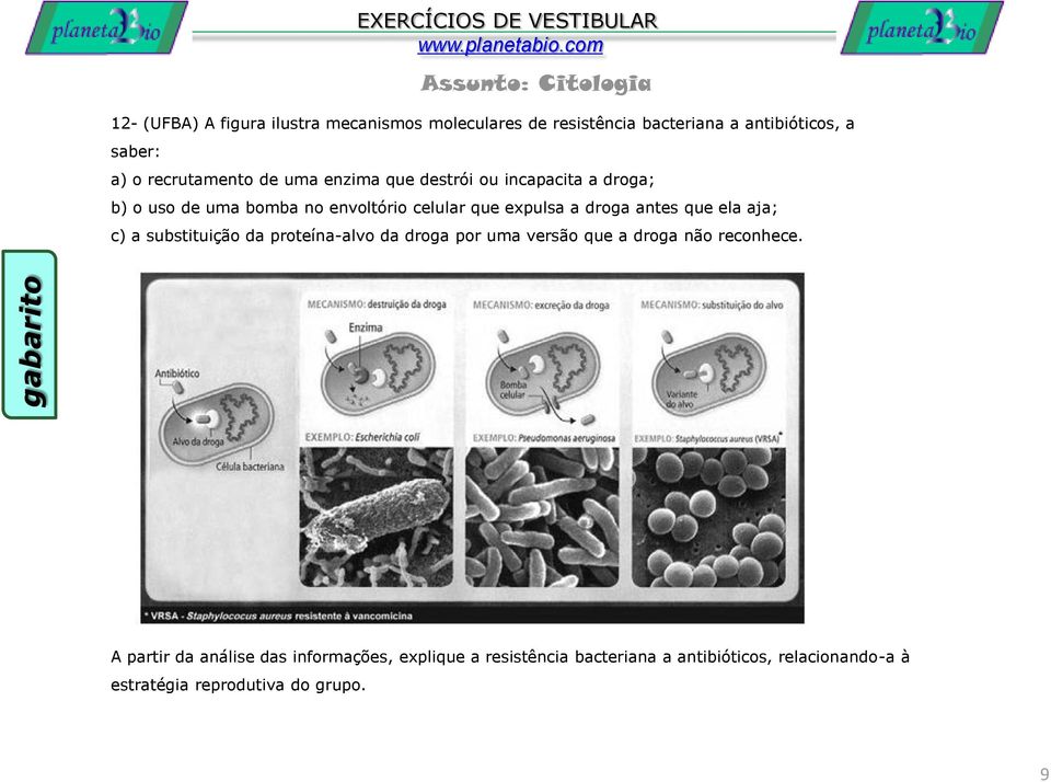 a droga antes que ela aja; c) a substituição da proteína-alvo da droga por uma versão que a droga não reconhece.