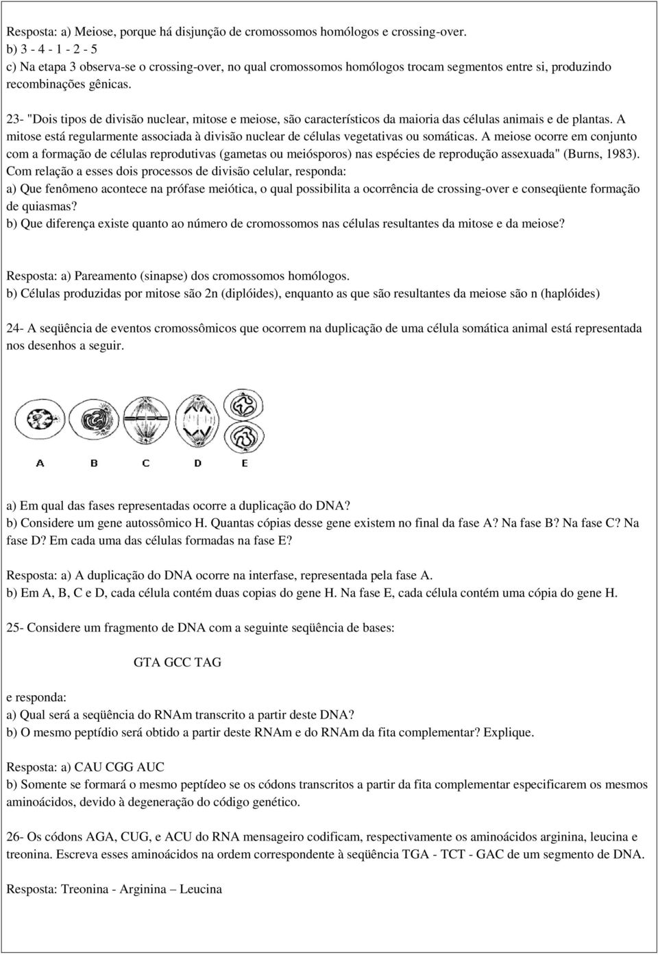 23- "Dois tipos de divisão nuclear, mitose e meiose, são característicos da maioria das células animais e de plantas.