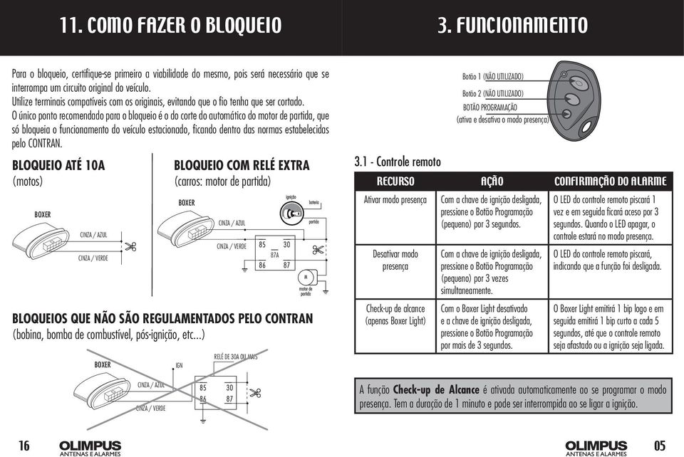 O único ponto recomendado para o bloqueio é o do corte do automático do motor de partida, que só bloqueia o funcionamento do veículo estacionado, ficando dentro das normas estabelecidas pelo CONTRAN.