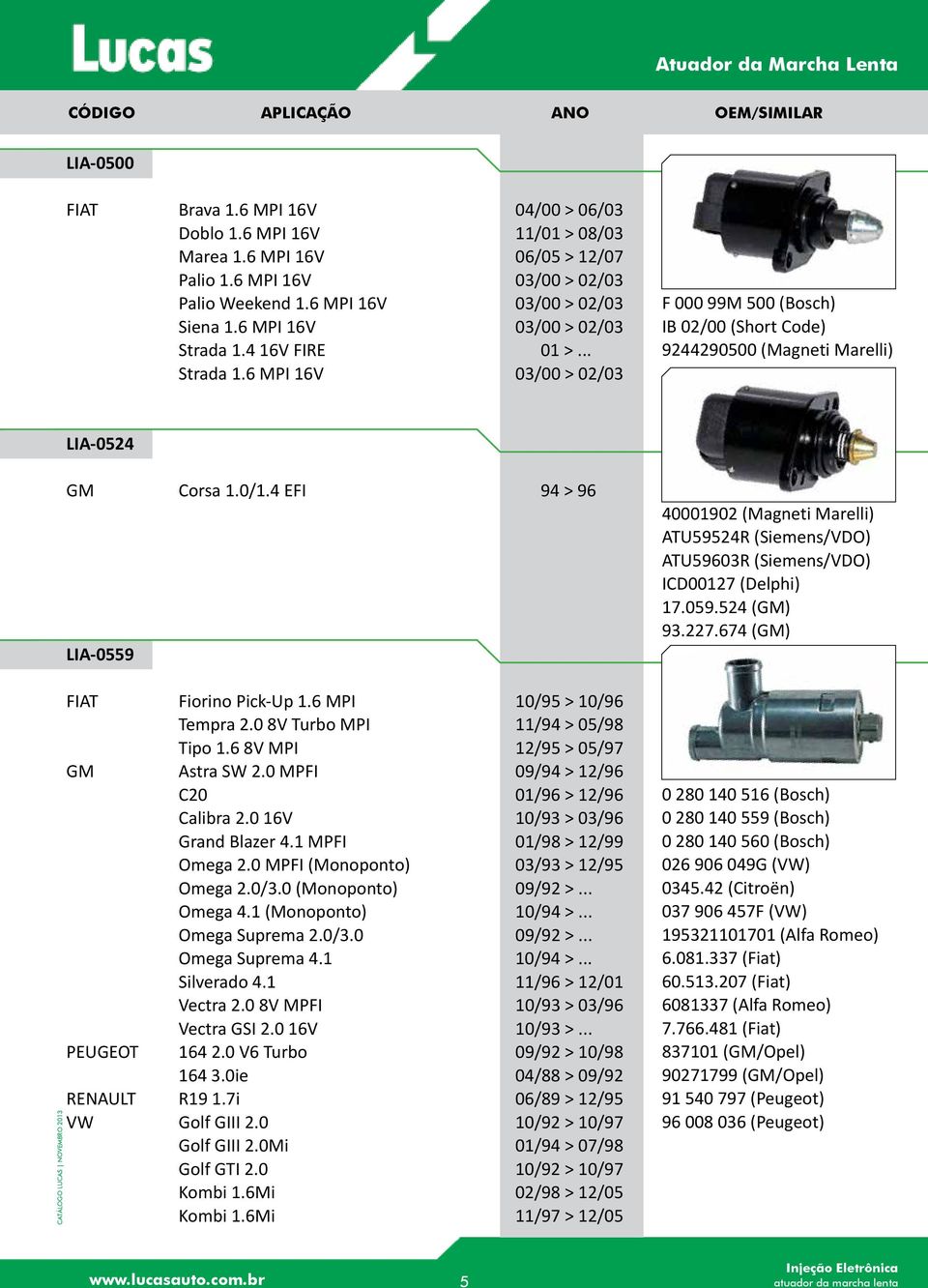 0/1.4 EFI 94 > 96 LIA-0559 40001902 (Magneti Marelli) ATU59524R (Siemens/VDO) ATU59603R (Siemens/VDO) ICD00127 (Delphi) 17.059.524 (GM) 93.227.674 (GM) FIAT Fiorino Pick-Up 1.